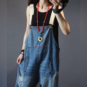Casual Loose Cropped Denim Overall Romper